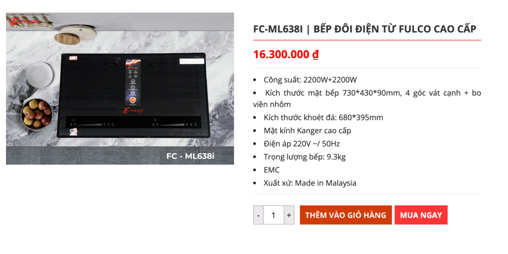 FC-ML638i | BẾP ĐÔI ĐIỆN TỪ FULCO CAO CẤP NHẬP KHẨU MALAYSIA