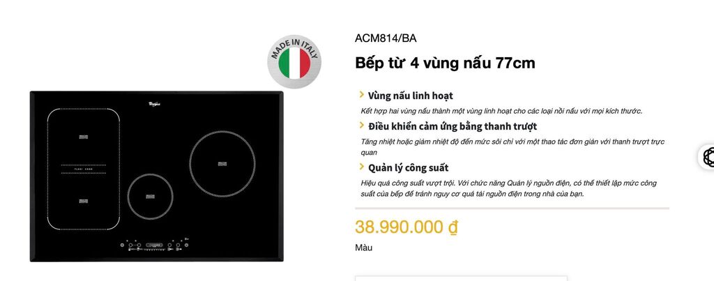 Bếp điện từ 4 bếp Whirlpool ACM814/BA