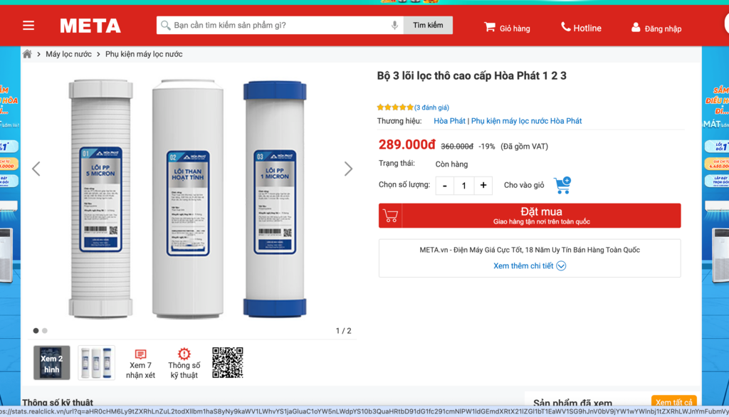 Bộ 3 lõi lọc thô cao cấp Hòa Phát 1 2 3