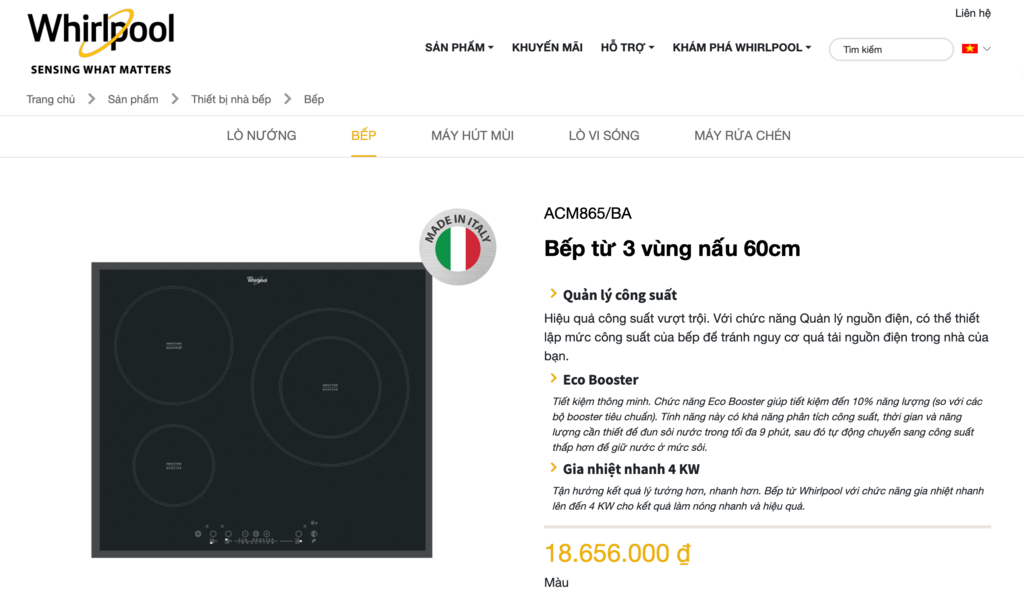 Bếp ba từ Whirlpool ACM865/BA Xuất Xứ: Italy