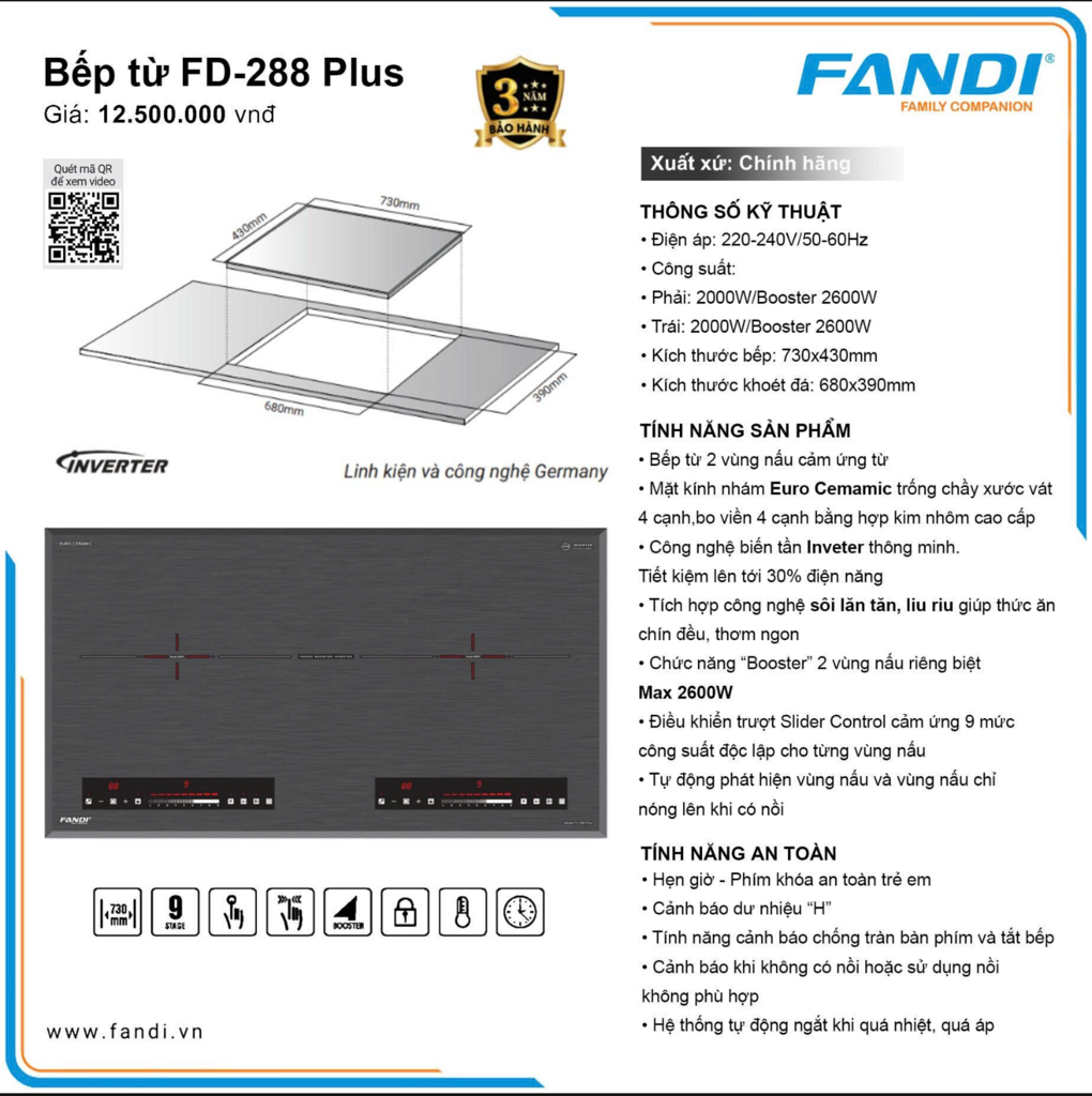 Bếp từ Fandi FD288PLUS mã mới nhất 2025