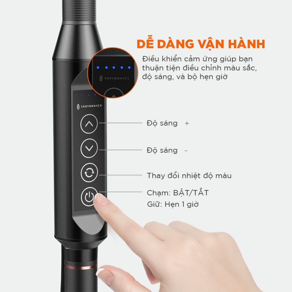 Đèn LED cây Taotronics TT-DL060 - bảo vệ mắt, điều khiển cảm ứng, tăng giảm chiều cao - Ảnh 5
