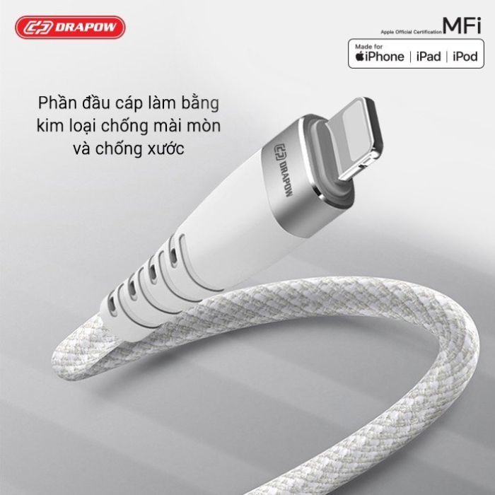 Dây cáp sạc nhanh 1M iPhone C to L chuẩn MFI hãng DRAPOW CF22 - fullbox - Ảnh 2