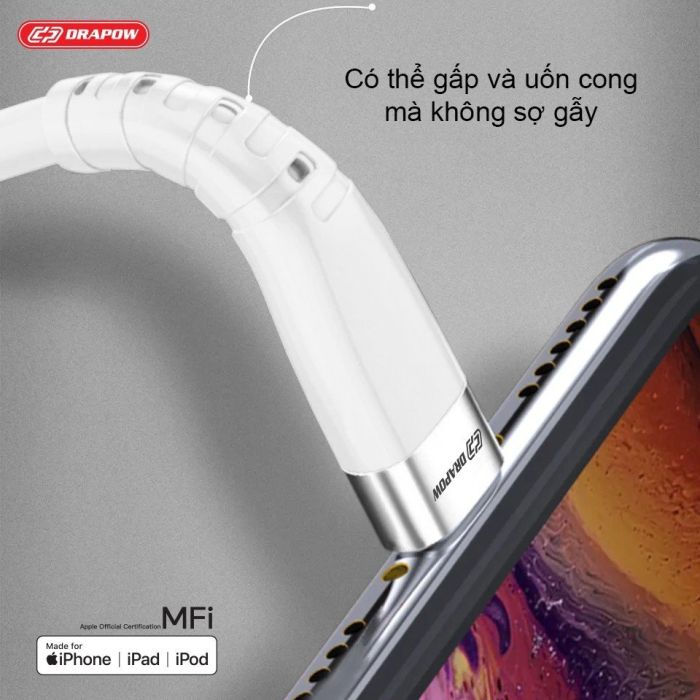 Dây cáp sạc nhanh 1M iPhone C to L chuẩn MFI hãng DRAPOW CF22 - fullbox - Ảnh 3